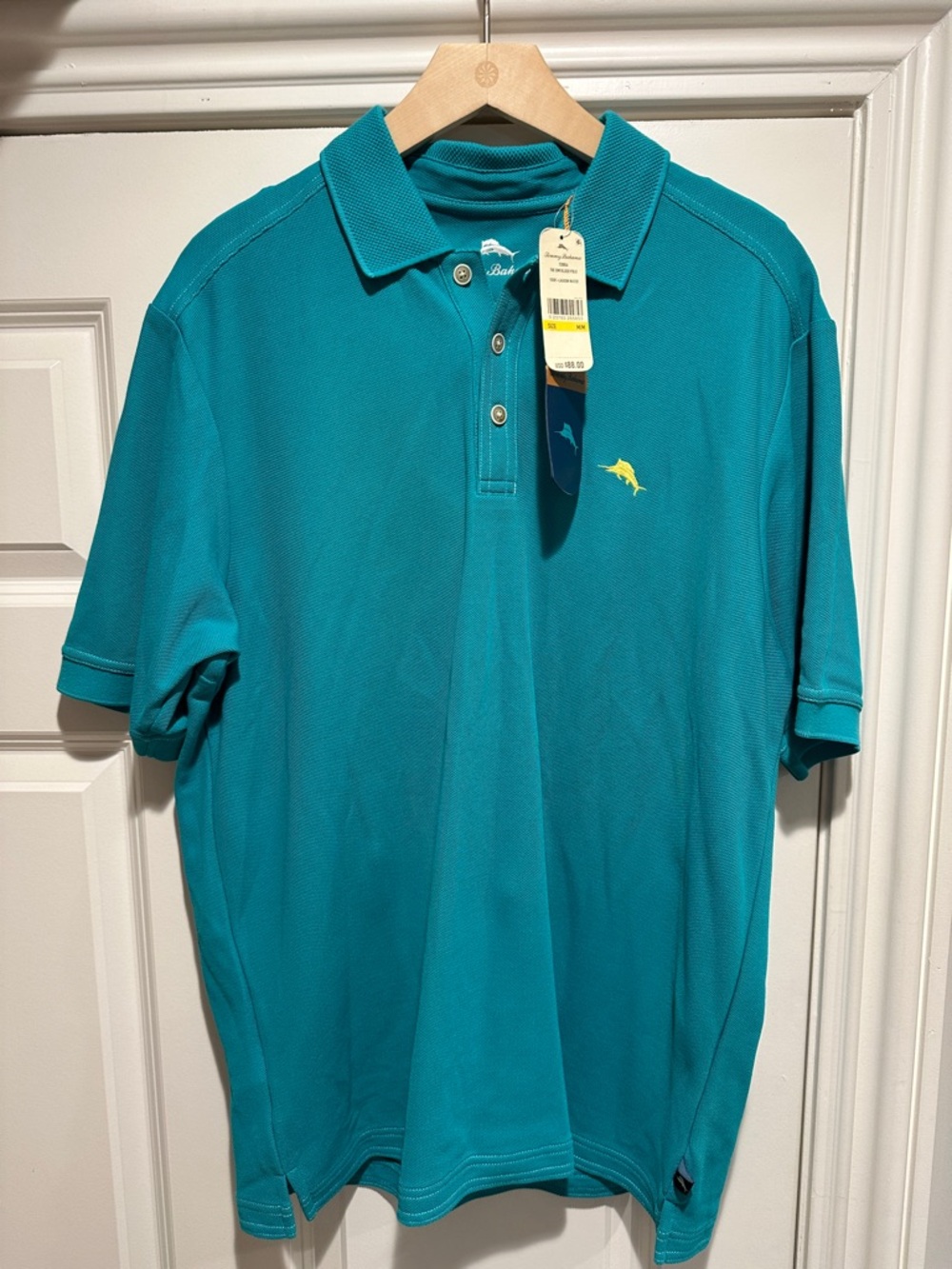 Brand New Tommy Bahama Men's Teal Green Polo with Yellow Logo A2